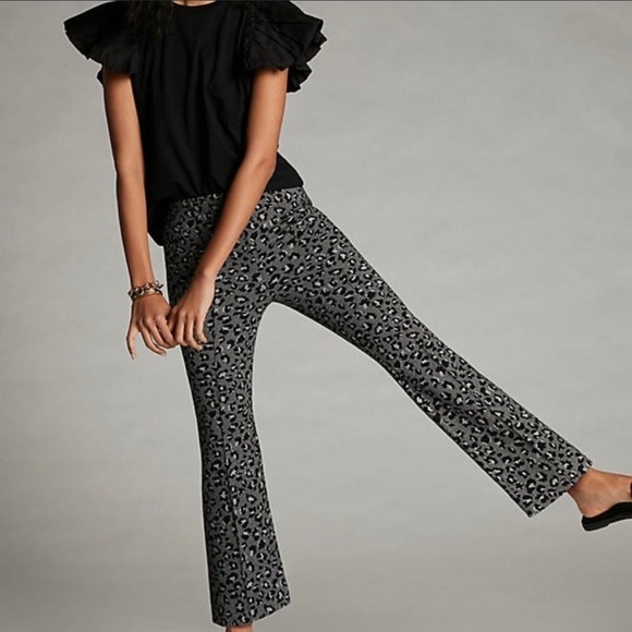 Anthropologie Maeve Mollie Kick Flare Gray Leopard Pants - Picture 4 of 14